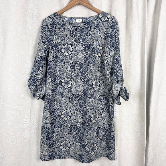 William Morris x H&M blue floral shift dress bow sleeve Arts & Crafts boho US 6 - Picture 2 of 8
